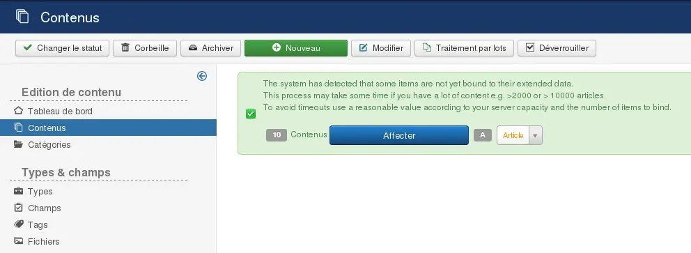 Affectation obligatoire des contenus à la première utilisation de Flexicontent