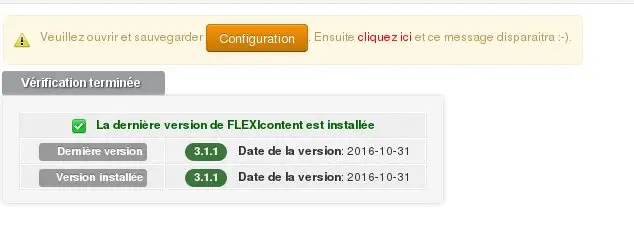 Vérification de version post installation de Flexicontent