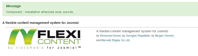 Flexicontent a bien été installé dans Joomla